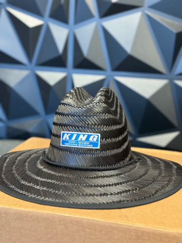 KING SHOCKS BLACK STRAW HAT W/BLUE PATCH LOGO- PT# APP-SH001B